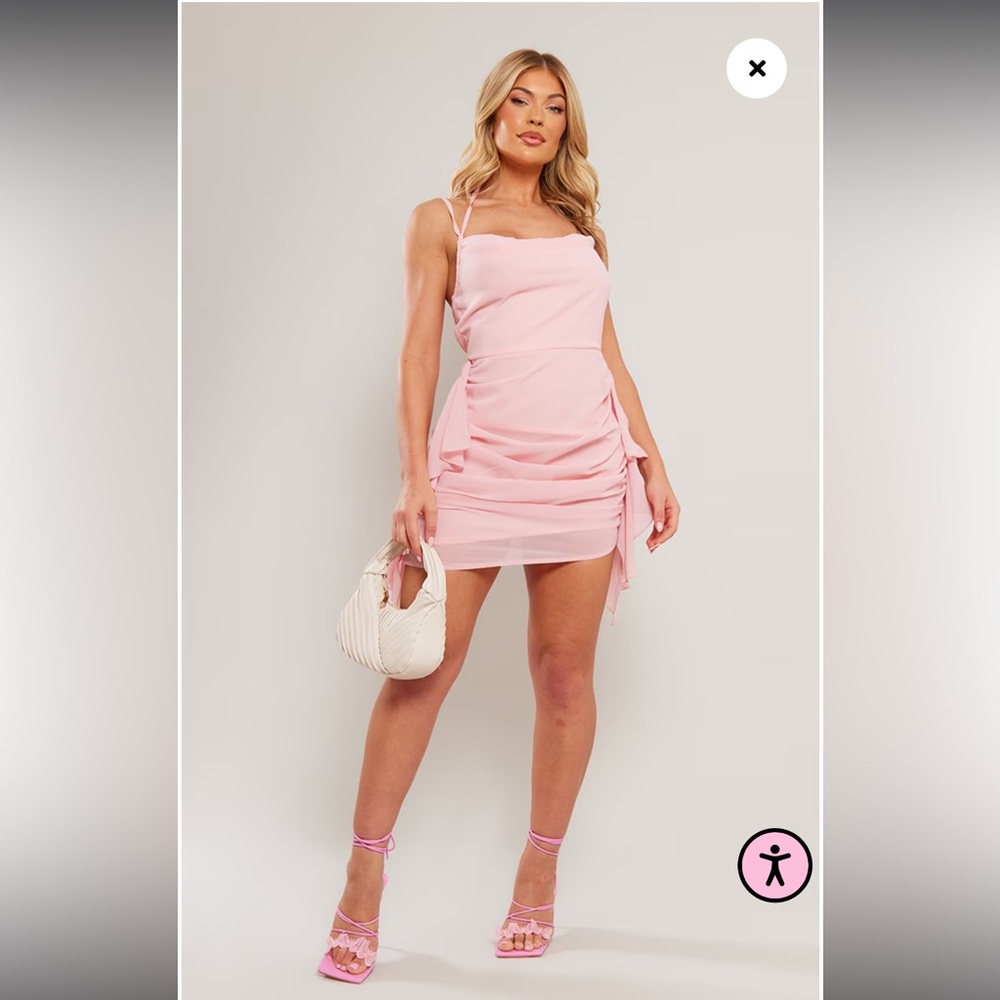 Pretty little thing - Blush Chiffon Cowl Frill Detail Halter Tie Shift Dress